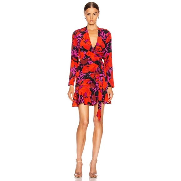 Veronica Beard Lorina Floral Long Sleeve Silk Stretch Minidress In Poppy Multi - Picture 3 of 16